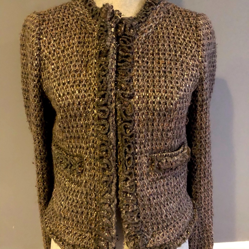 Tory Burch grey boucle jacket with metallic thread